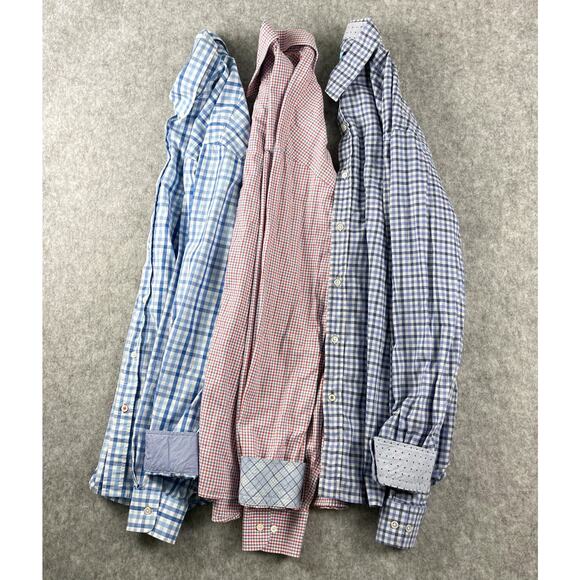 J McLaughlin Shirt Lot of 3 Mens Medium Check Plaid Button Up Cotton Flip Cuff - Picture 1 of 16